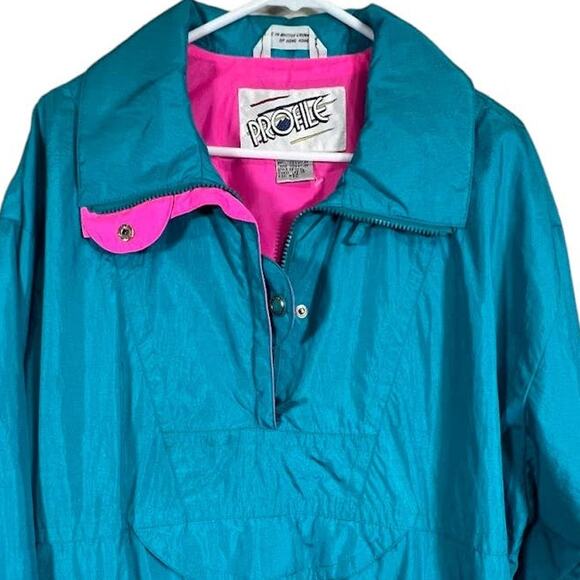 Profile Vintage Women's Half Zip Pullover Teal & Pink Jacket / Size Medium - Picture 3 of 11